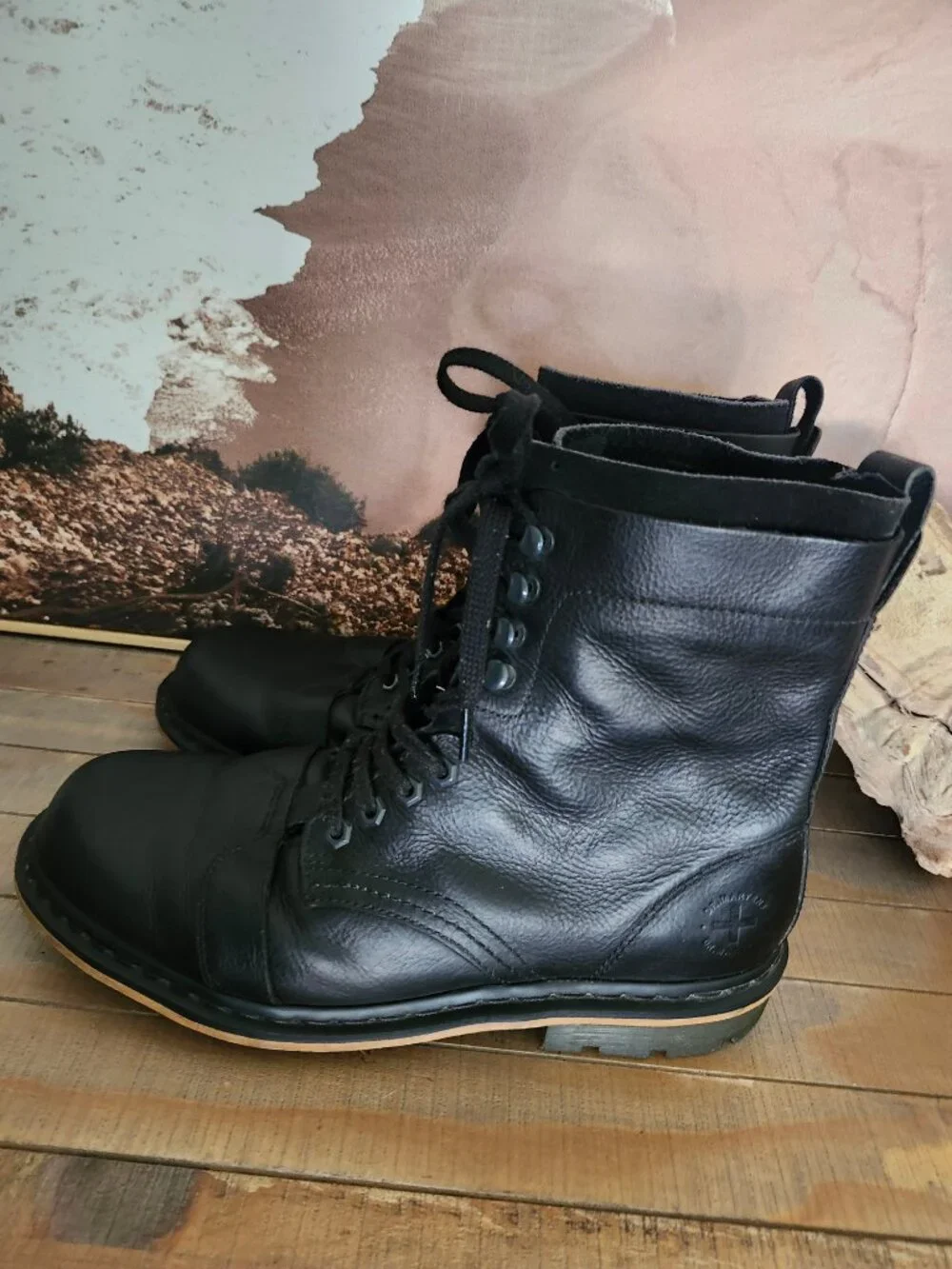 DR. MARTENS Black Pier Polished Wyoming Suede/Leather Cap Toe Boots Men's 11